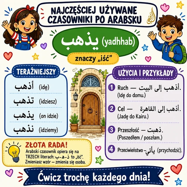 Mapa myśli: czasownik يذهب (iść)